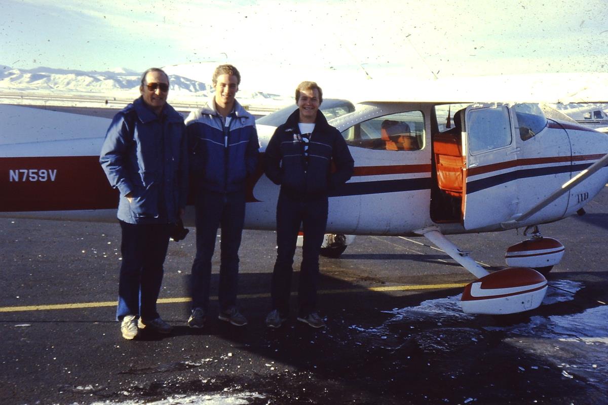 Jim Alexander and his two sons with a Cessna 182, Jeffco Airport, January 1987