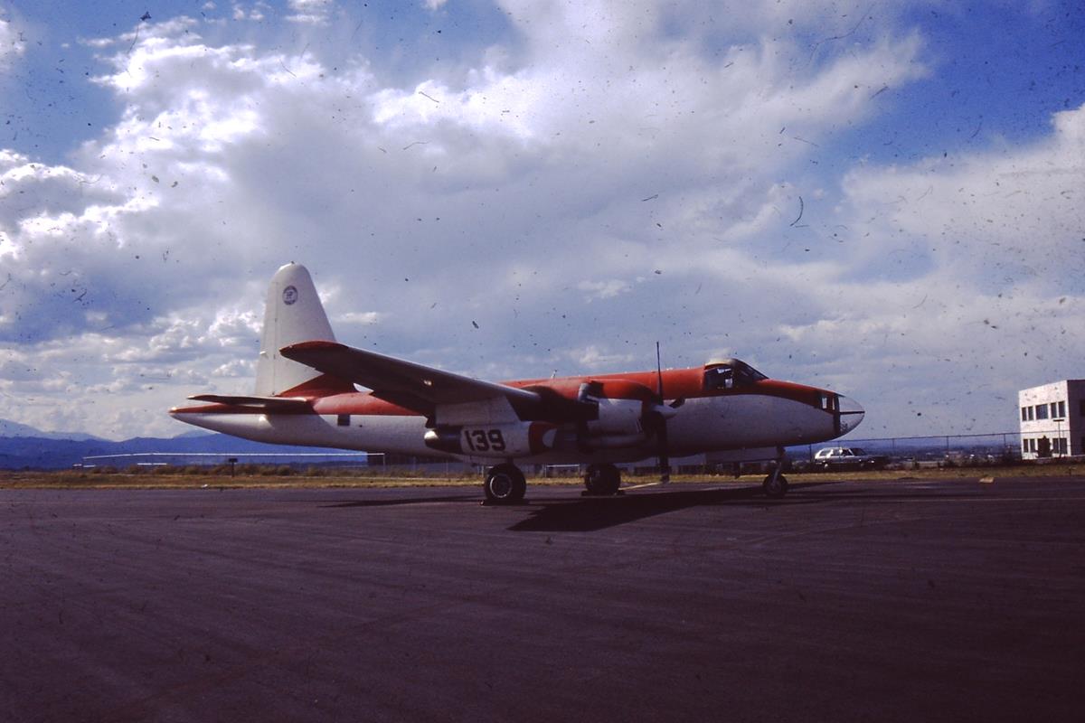 Forest fire slurry bomber at Jeffco Airport, Colorado, July 2000