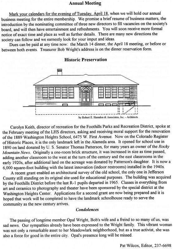 Lakewood Historical Society Newsletter, February/March 1995