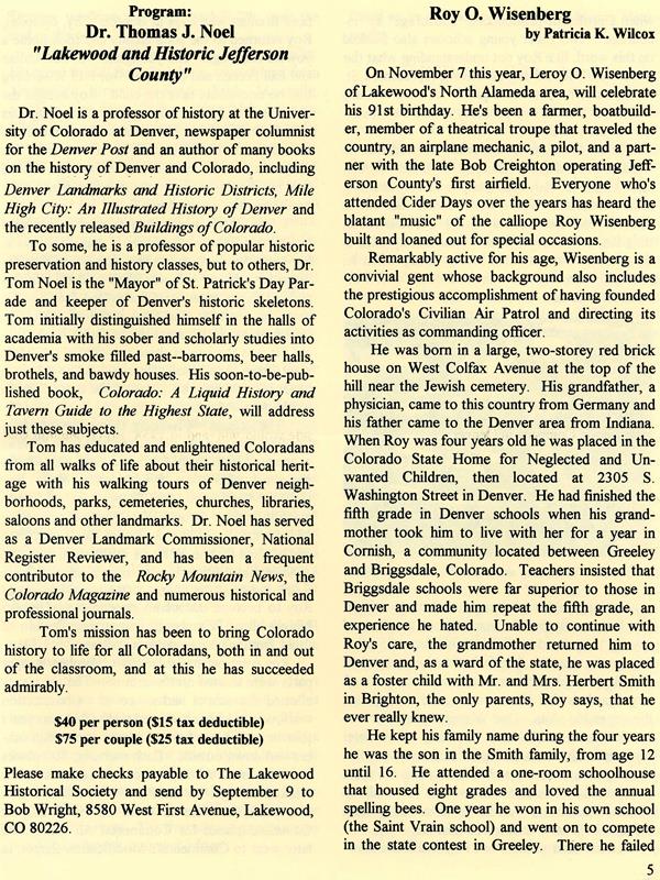 Lakewood Historical Society Newsletter, Fall 1998