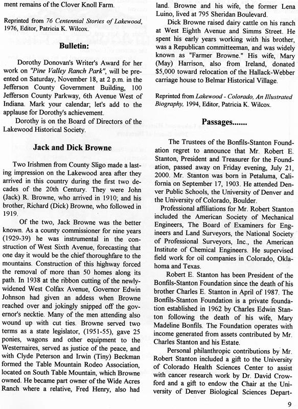 Lakewood Historical Society Newsletter, Fall 2000