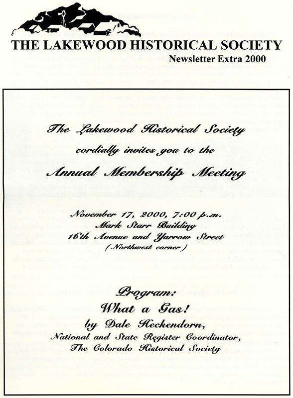 Lakewood Historical Society Newsletter, Extra 2000