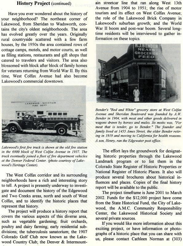Lakewood Historical Society Newsletter, Fall 2001