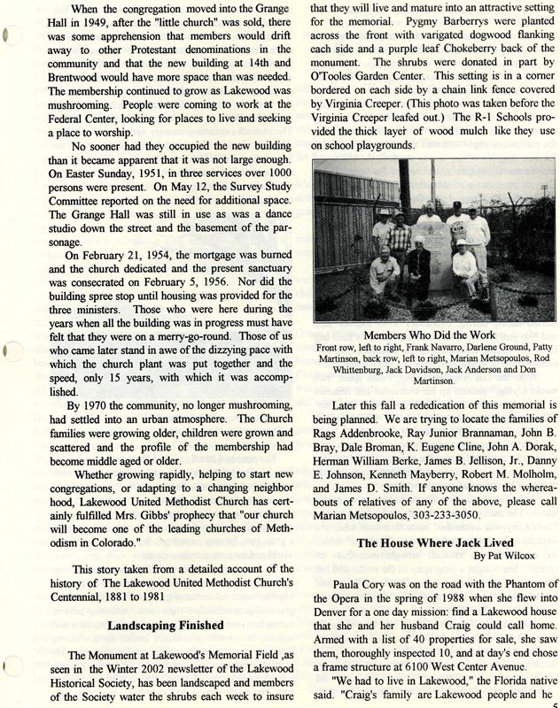 Lakewood Historical Society Newsletter, Summer 2002
