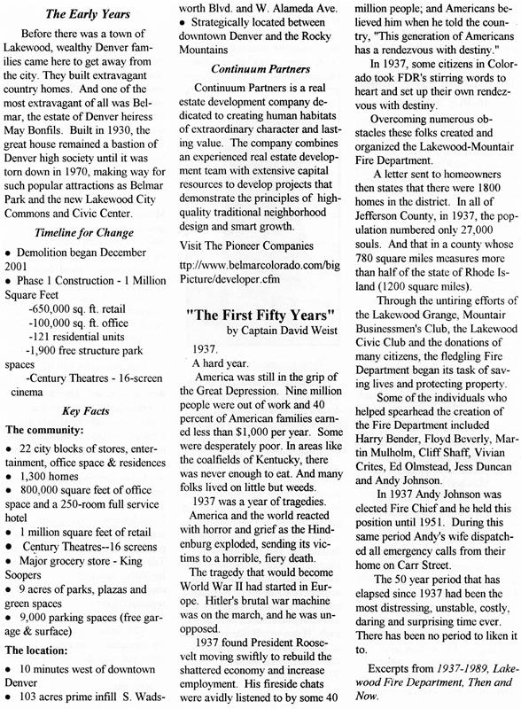 Lakewood Historical Society Newsletter, Fall 2003