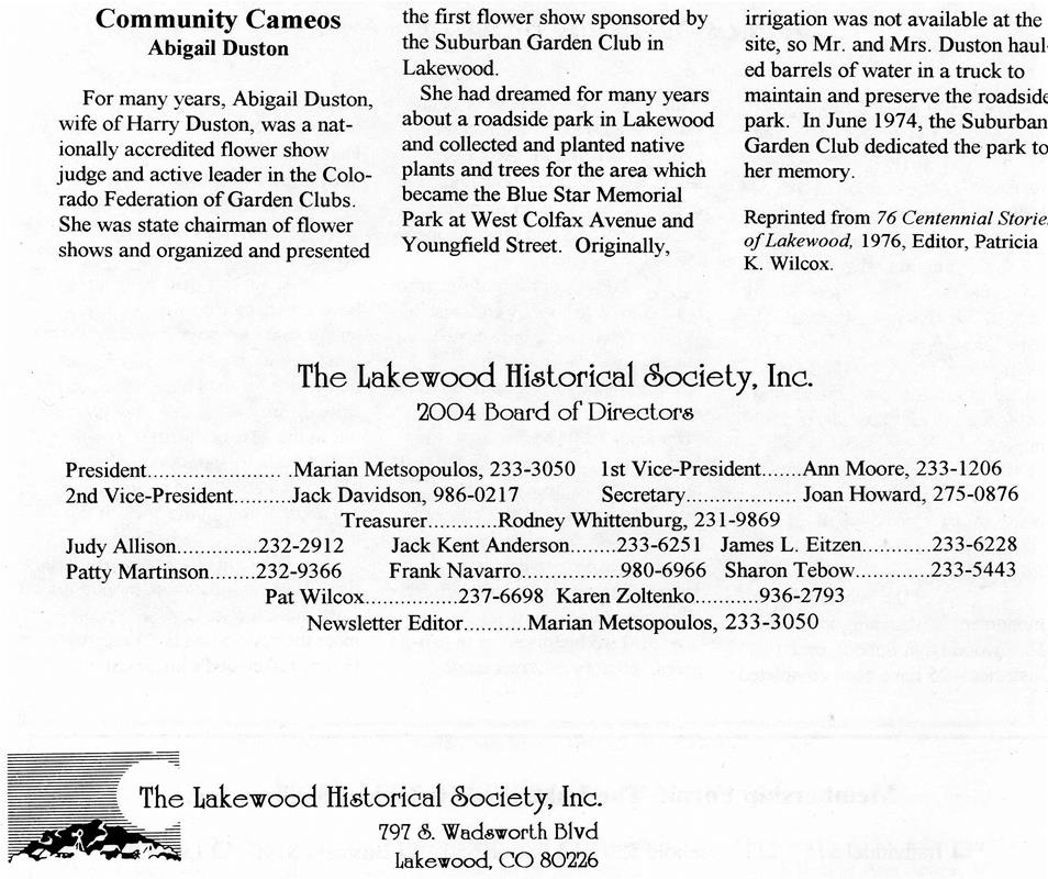 Lakewood Historical Society Newsletter, Winter 2004