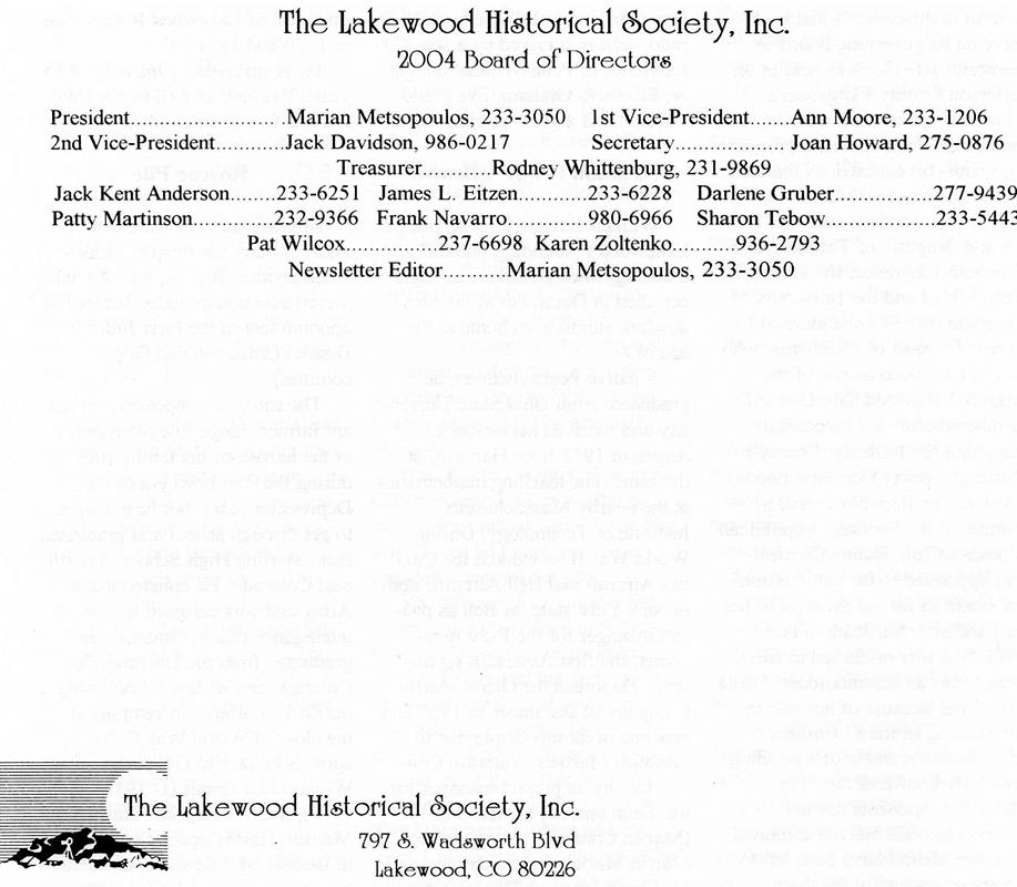 Lakewood Historical Society Newsletter, Spring 2004