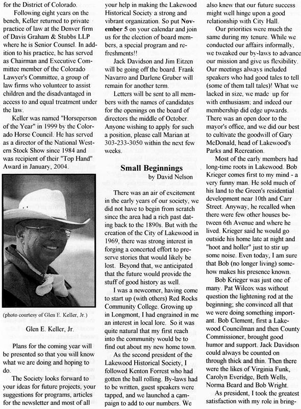 Lakewood Historical Society Newsletter, Fall 2004