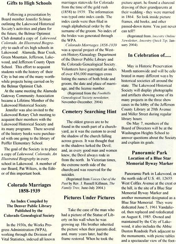 Lakewood Historical Society Newsletter, Spring 2005