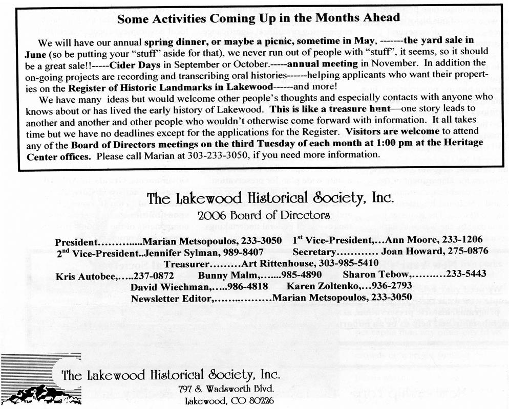 Lakewood Historical Society Newsletter, Winter 2006