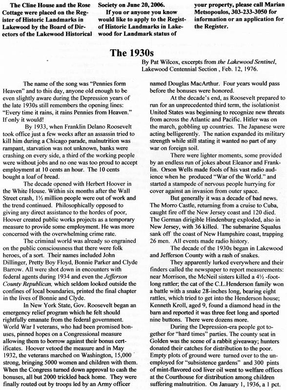 Lakewood Historical Society Newsletter, Summer 2006