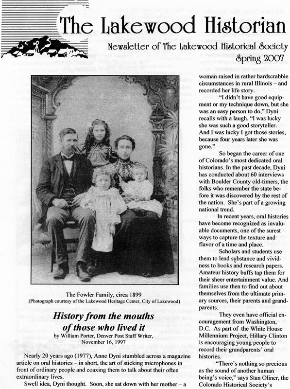 Lakewood Historical Society Newsletter, Spring 2007