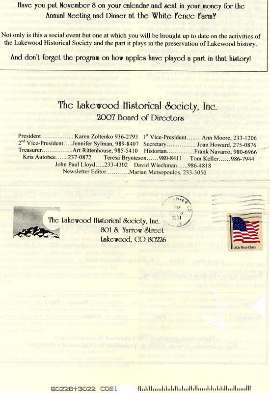 Lakewood Historical Society Newsletter, Fall 2007