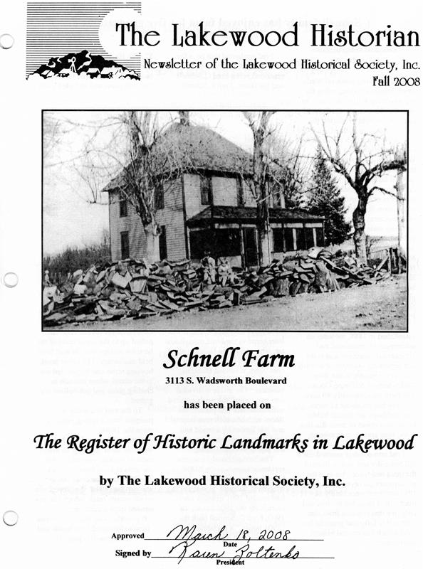 Lakewood Historical Society Newsletter, Fall 2008