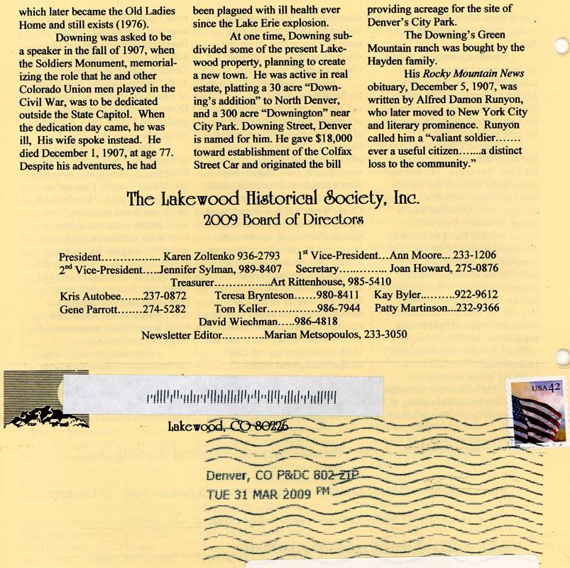 Lakewood Historical Society Newsletter, Spring 2009