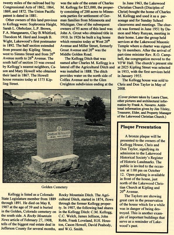 Lakewood Historical Society Newsletter, Fall 2010