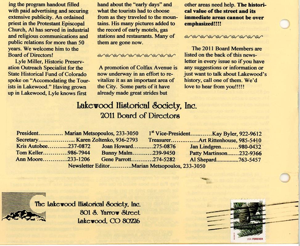 Lakewood Historical Society Newsletter, Winter 2011
