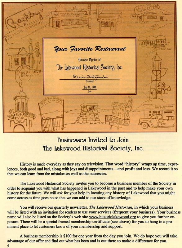 Lakewood Historical Society Newsletter, Summer 2011