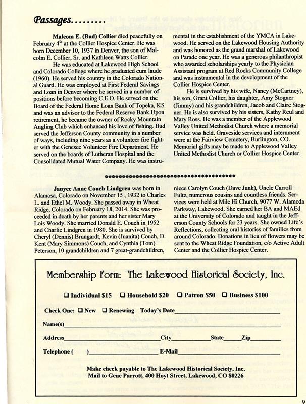 Lakewood Historical Society Newsletter, Spring 2014