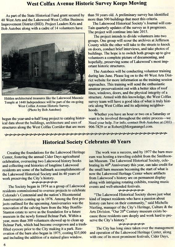 Lakewood Historical Society Newsletter, Summer 2014