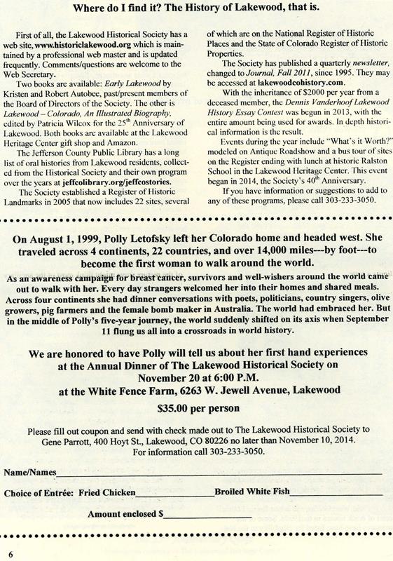 Lakewood Historical Society Newsletter, Fall 2014